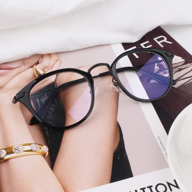 LINVO Classic Fake Glasses Women, Cat Eye Metal Clear Lens Eyeglasses with 100% UV400 Protection - Image 3